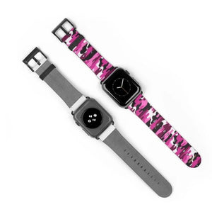 Pink & White Camo Camouflage Military Army Print 38 mm or 42 mm Premium Best Printed Designer Top Quality Faux Leather Comfortable Elegant Minimalist Smart Watch Band Strap, Suitable for Apple Watch Series   Smart  