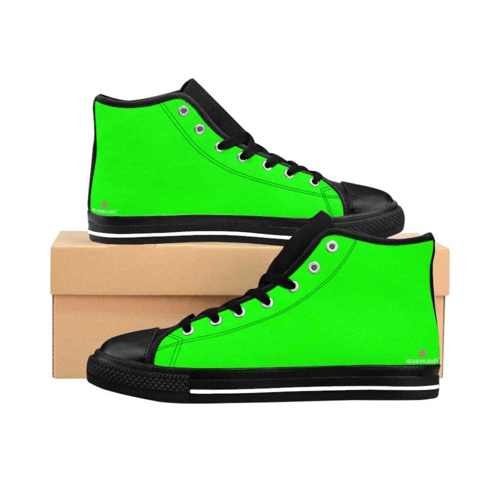 Hot Green Men's High Tops, Best Bright Green Solid Color Men's