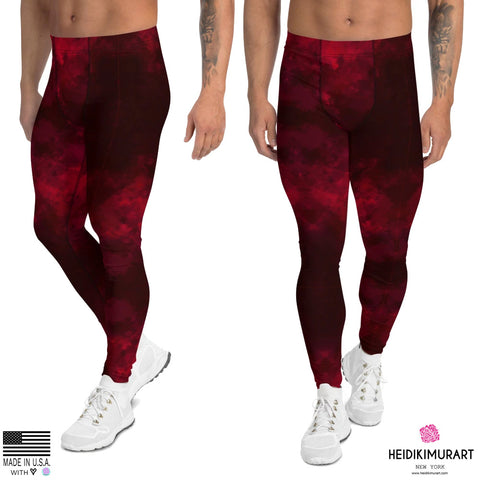 Red Abstract Men's Leggings, Tie Dye Print Men's Leggings Tights Pants - Made in USA/EU (US Size: XS-3XL) Red Christmas Party Leggings For Men, Sexy Meggings Men's Workout Gym Tights Leggings