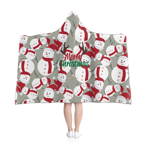 Gray Lightweight Christmas Red Snowman Designer Holiday Party Hooded Blanket-Hooded Blanket-Heidi Kimura Art LLC
