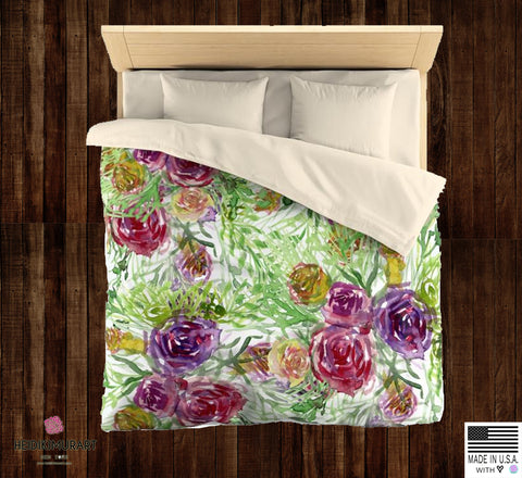 Purple Garden Floral Rose Soft Polyester Microfiber Duvet Cover-Made in USA-Duvet Cover-Heidi Kimura Art LLC