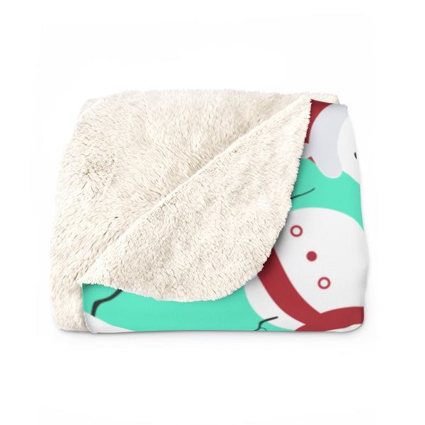 Light Blue White Red Christmas Cute Fluffy Snowman Print Cozy Sherpa Fleece Blanket-Blanket-Heidi Kimura Art LLC