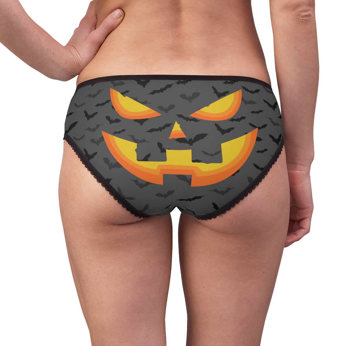 Gray Funny Pumpkin Face Print Halloween Women's Briefs Panties Underwear(US  Size: XS-2XL)