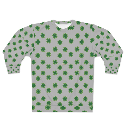 Light Gray St. Patrick's Day Green Clover Print Unisex Couple's Sweatshirt- Made in USA-Unisex Sweatshirt-2XL-Heidi Kimura Art LLC