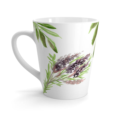 Floral Print Lavender Floral Print 12 oz C-Handle White Ceramic Latte Mug Coffee Cup-Mug-12oz-Heidi Kimura Art LLC