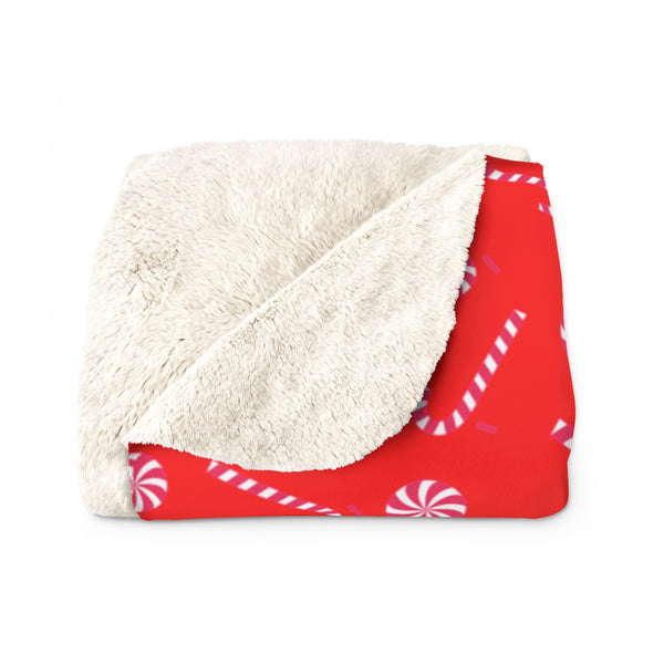 Bright White Red Candy Cane Christmas Print Cozy Sherpa Fleece Blanket - Made in USA-Blanket-Heidi Kimura Art LLC