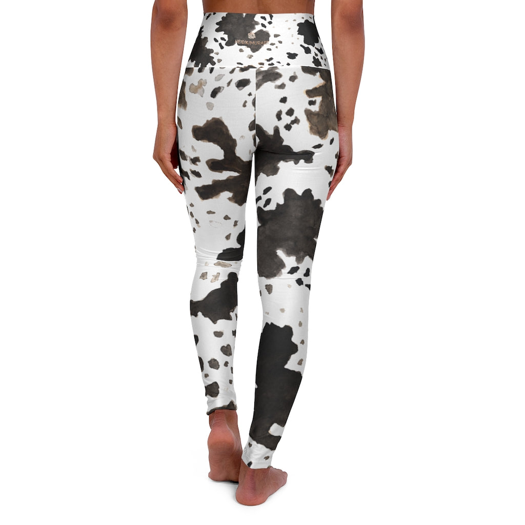 Cow Print Yoga Tights, High Waisted Yoga Leggings, Patterned Long