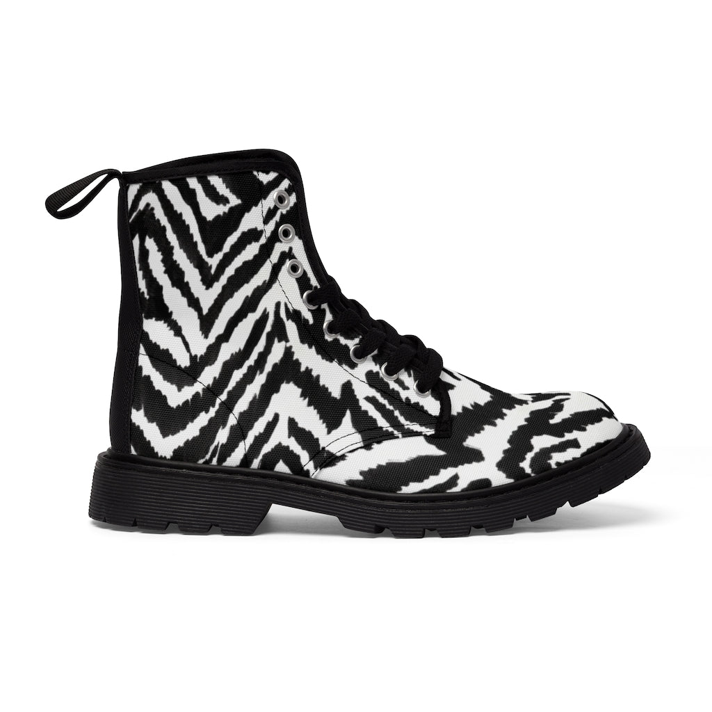 Zebra Striped Men's Boots, Zebra Animal Print Best Hiking Winter