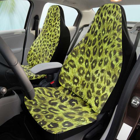 Leopard Car Seat Cover, Green Leopard Animal Print Designer Essential Premium Quality Best Machine Washable Microfiber Luxury Car Seat Cover - 2 Pack For Your Car Seat Protection, Cart Seat Protectors, Car Seat Accessories, Pair of 2 Front Seat Covers, Custom Seat Covers