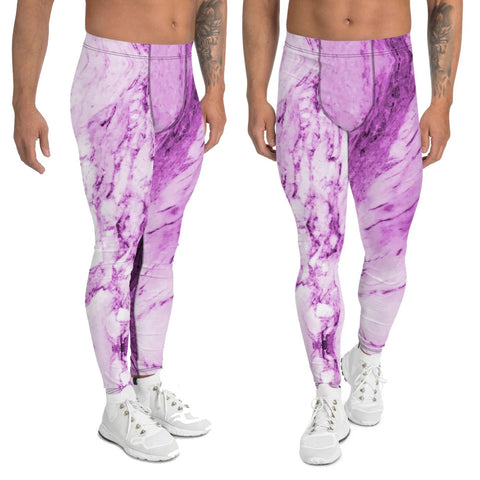 Pink Purple Marble Print Meggings, Designer Abstract Premium Sexy Meggings Men's Workout Gym Tights Leggings, Men's Compression Tights Pants - Made in USA/ EU (US Size: XS-3XL) 