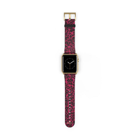 Pink Leopard Animal Print 38mm/42mm Watch Band For Apple Watch- Made in USA-Watch Band-42 mm-Gold Matte-Heidi Kimura Art LLC