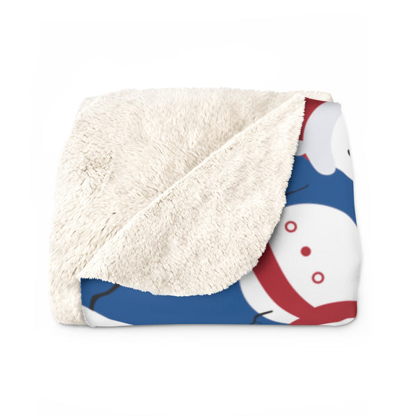 Dark Blue White Red Christmas Cute Fluffy Snowman Print Cozy Sherpa Fleece Blanket-Blanket-Heidi Kimura Art LLC