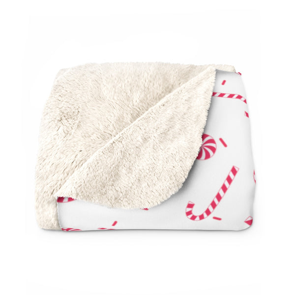Classic White Red Candy Cane Christmas Print Cozy Sherpa Fleece Blanket - Made in USA-Blanket-Heidi Kimura Art LLC
