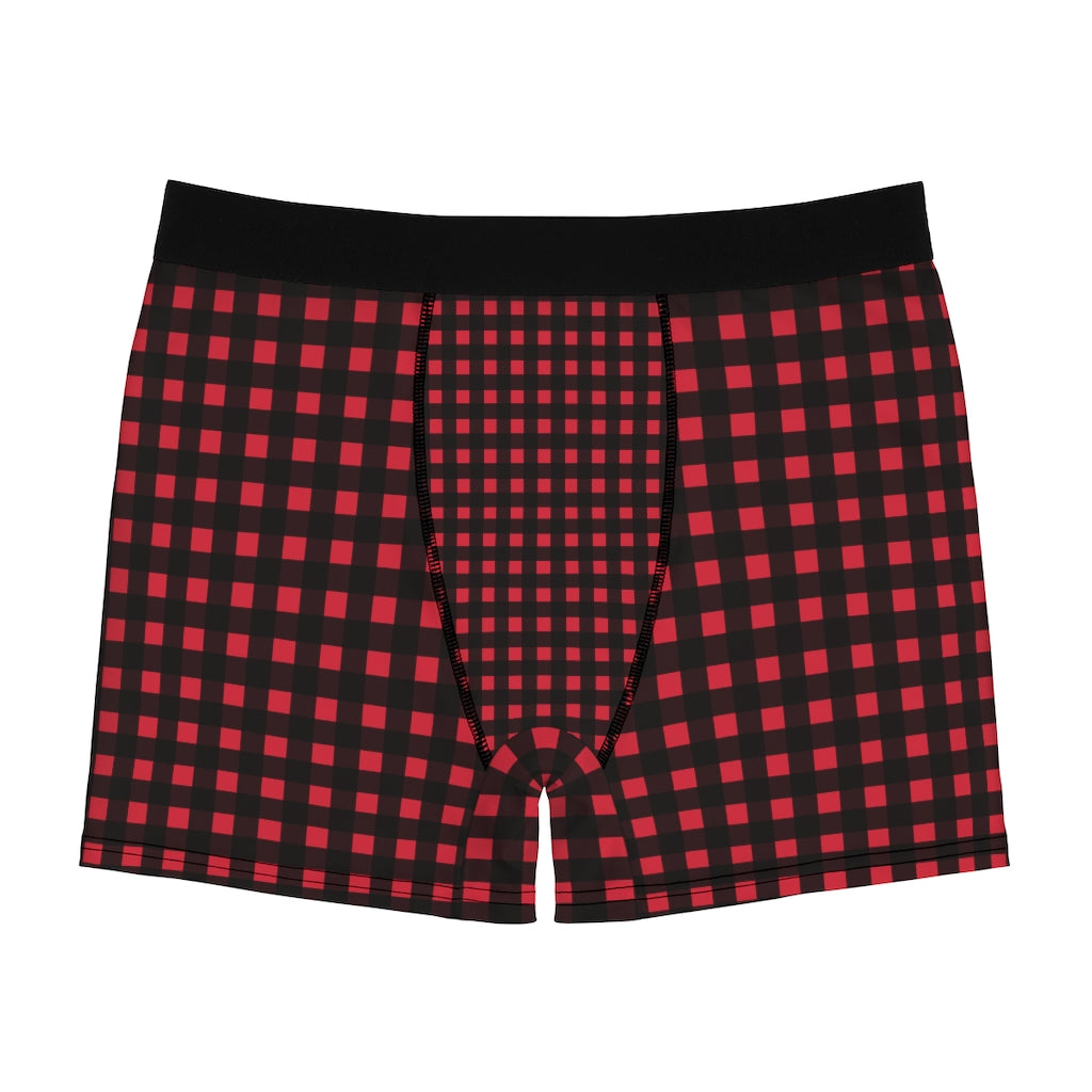 Men's Boxer Briefs, Mens Underwear, Buffalo Plaid, Red and Black