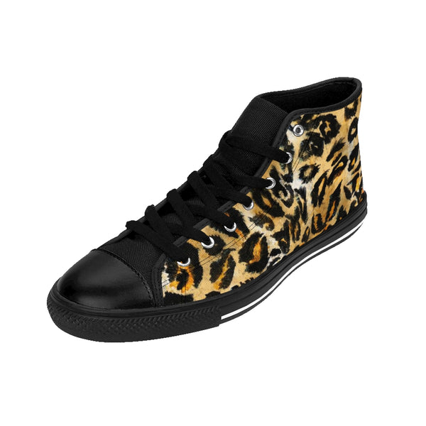 Brown Snow Leopard Print Men's Sneakers, Leopard Animal Print Men's High Top Sneakers-Men's High Top Sneakers-Heidi Kimura Art LLC