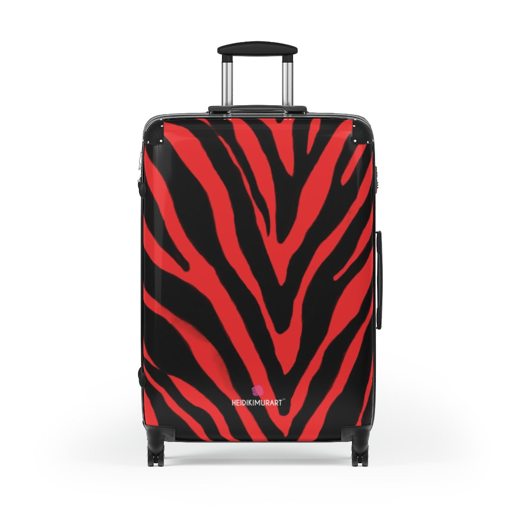 Red Zebra Striped Print Suitcases, Zebra Striped Animal Print