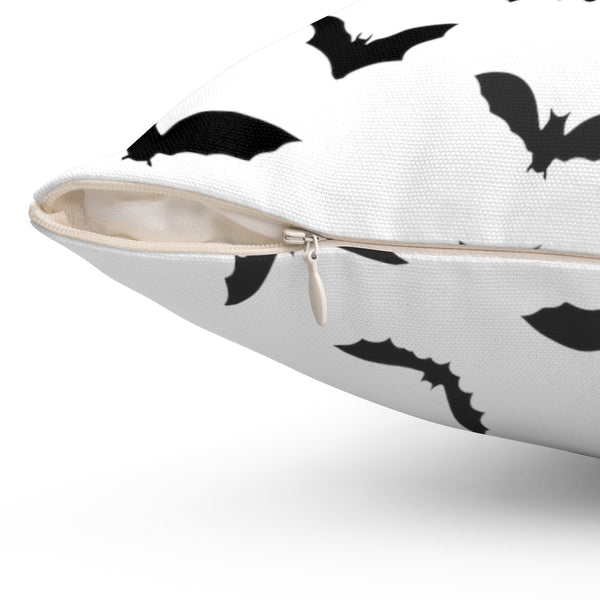 White Gray Black Bats Print Spooky Halloween Pillow Spun Polyester Square Pillow- Made in USA-Pillow-Heidi Kimura Art LLC