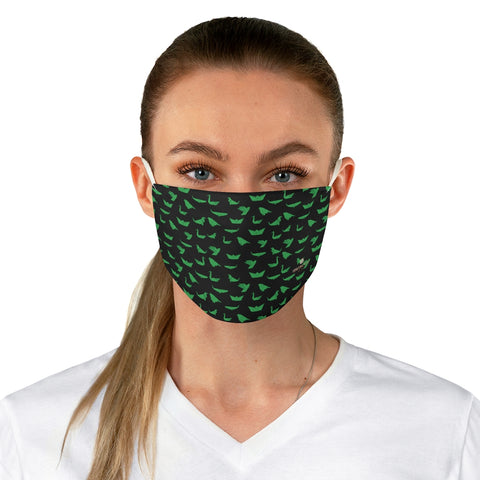 Japanese Style Crane Face Mask, Black Green Japanese Bird Style Designer Fashion Face Mask For Men/ Women, Designer Premium Quality Modern Polyester Fashion 7.25" x 4.63" Fabric Non-Medical Reusable Washable Chic One-Size Face Mask With 2 Layers For Adults With Elastic Loops-Made in USA