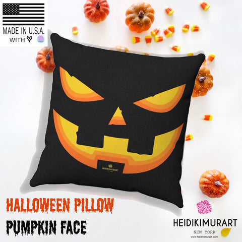 Halloween Pumpkin Smiley Face Premium Spun Polyester Square Pillow- Made in USA-Pillow Case-Heidi Kimura Art LLC