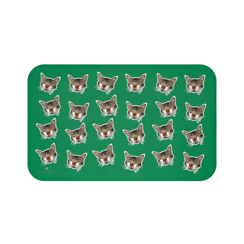 Dark Green Peanut Meow Calico Cat Premium Soft Microfiber Bath Mat- Printed in USA-Bath Mat-Large 34x21-Heidi Kimura Art LLC