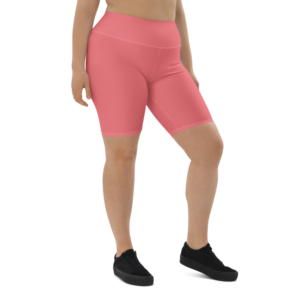 Peach Pink Women's Biker Shorts, Solid Pink Color Workout Cycling