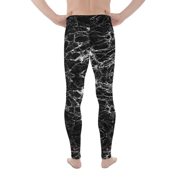 Black Marble Print Men's Leggings, Black White Marble Pattern Marble Print Designer Marbled Pattern Tights For Men, Abstract Marble Print Premium Meggings Best Men Tights Men's Leggings Compression Tights Pants - Made in USA/EU/MX (US Size: XS-3XL) Sexy Meggings Men's Workout Gym Tights Leggings