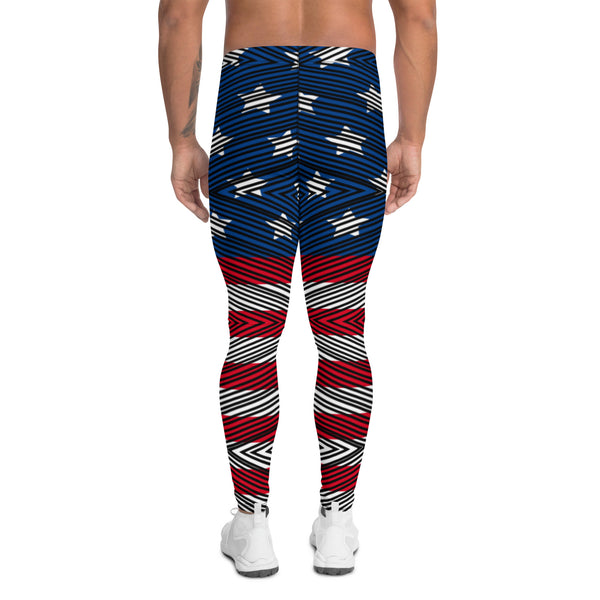 American Flag Striped Men's Leggings, US National Holiday Party Designer Print Sexy Meggings Men's Workout Gym Tights Leggings, Men's Compression Tights Pants - Made in USA/ EU/ MX (US Size: XS-3XL) 