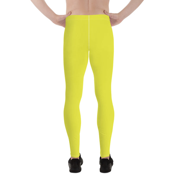 Yellow Solid Color Men's Leggings, Solid Yellow Color Designer Print Sexy Meggings Men's Workout Gym Tights Leggings, Men's Compression Tights Pants - Made in USA/ EU/ MX (US Size: XS-3XL) 