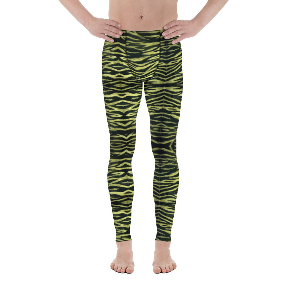 Orange Tiger Meggings, Stripe Animal Print Men's Running Leggings - Made in  USA/EU