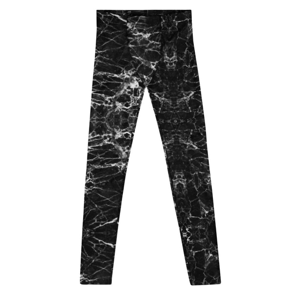 Black Marble Print Men's Leggings, Black White Marble Pattern Marble Print Designer Marbled Pattern Tights For Men, Abstract Marble Print Premium Meggings Best Men Tights Men's Leggings Compression Tights Pants - Made in USA/EU/MX (US Size: XS-3XL) Sexy Meggings Men's Workout Gym Tights Leggings