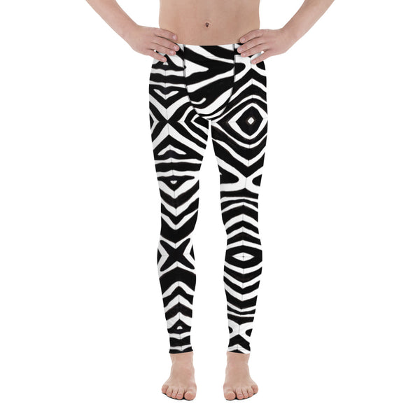 Black Zebra Men's Leggings, Zebra Striped Animal Print Designer Print Sexy Meggings Men's Workout Gym Tights Leggings, Men's Compression Tights Pants - Made in USA/ EU/ MX (US Size: XS-3XL) 