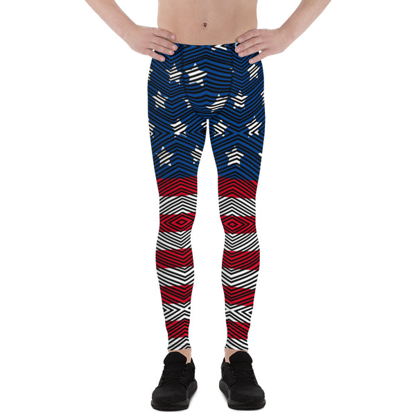 American Flag Striped Men's Leggings, US National Holiday Party Designer Print Sexy Meggings Men's Workout Gym Tights Leggings, Men's Compression Tights Pants - Made in USA/ EU/ MX (US Size: XS-3XL) 