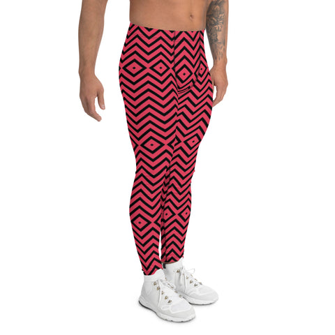 Black and Red Chevron Men's Leggings, Retro Style Meggings Compression Men's Leggings Tights Pants - Made in USA/MX/EU (US Size: XS-3XL) Sexy Meggings Men's Workout Gym Running Tights Leggings, Compression Active Wear Sports Tights
