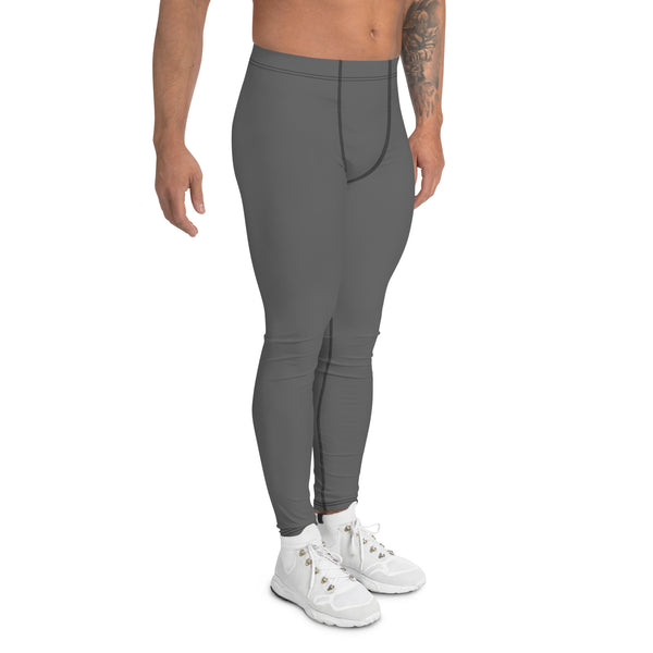 Charcoal Grey Color Men's Leggings, Solid Grey Color Designer Premium Quality Men's Tights Compression Pants - Made in USA/EU/MX