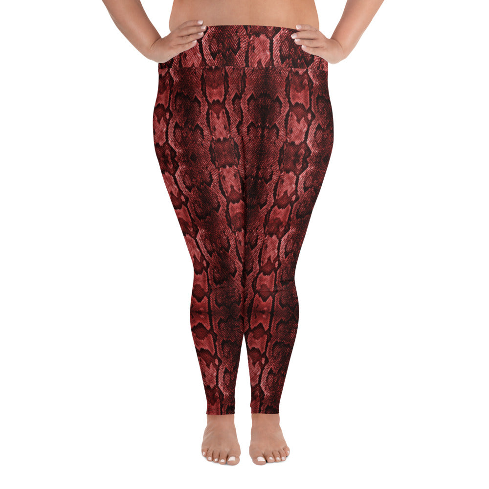 Red Snake Print Women's Tights, Best Snake Skin Print Plus Size Leggings  For Ladies- Made in USA/EU/MX