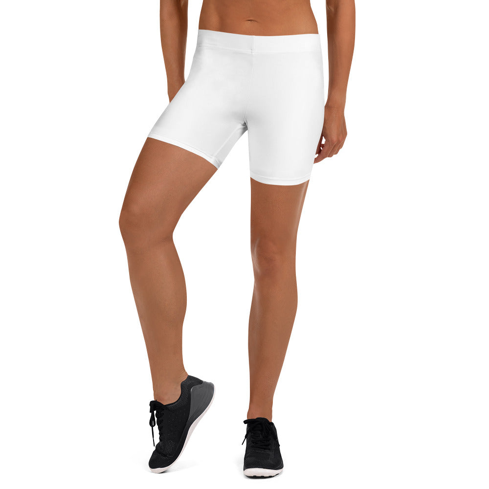 Solid White Women's Shorts, Titanium White Essential Ladies' Gym Tights-Made  in USA/EU/MX