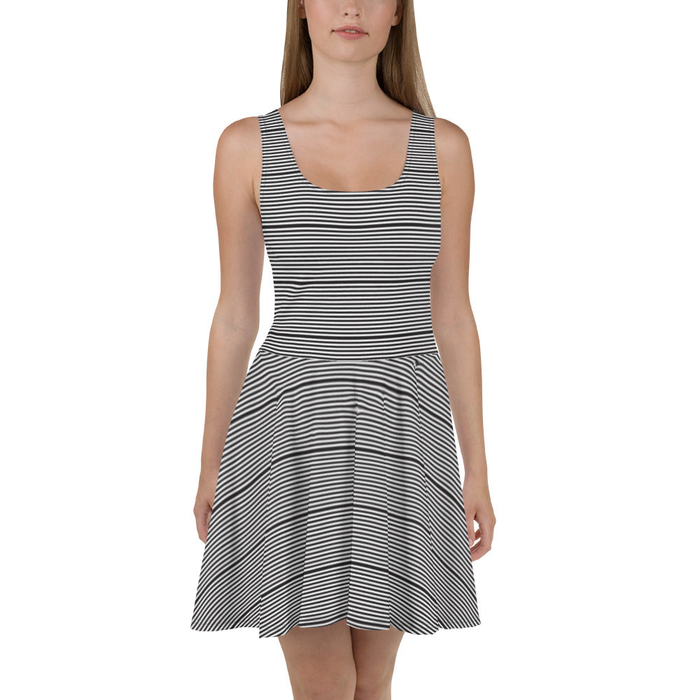 black and white striped skater dress Black & White Stripe Women's Skater Dress, Vintage Style Party Dress, Fall Fashion Dress, Spooky Dress Halloween Costume Dress