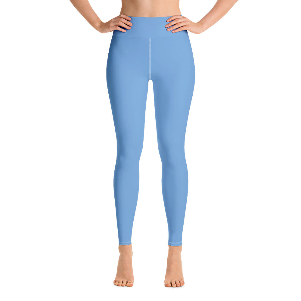 Blue Solid Color Yoga Leggings, Light Baby Blue Athletic Women's