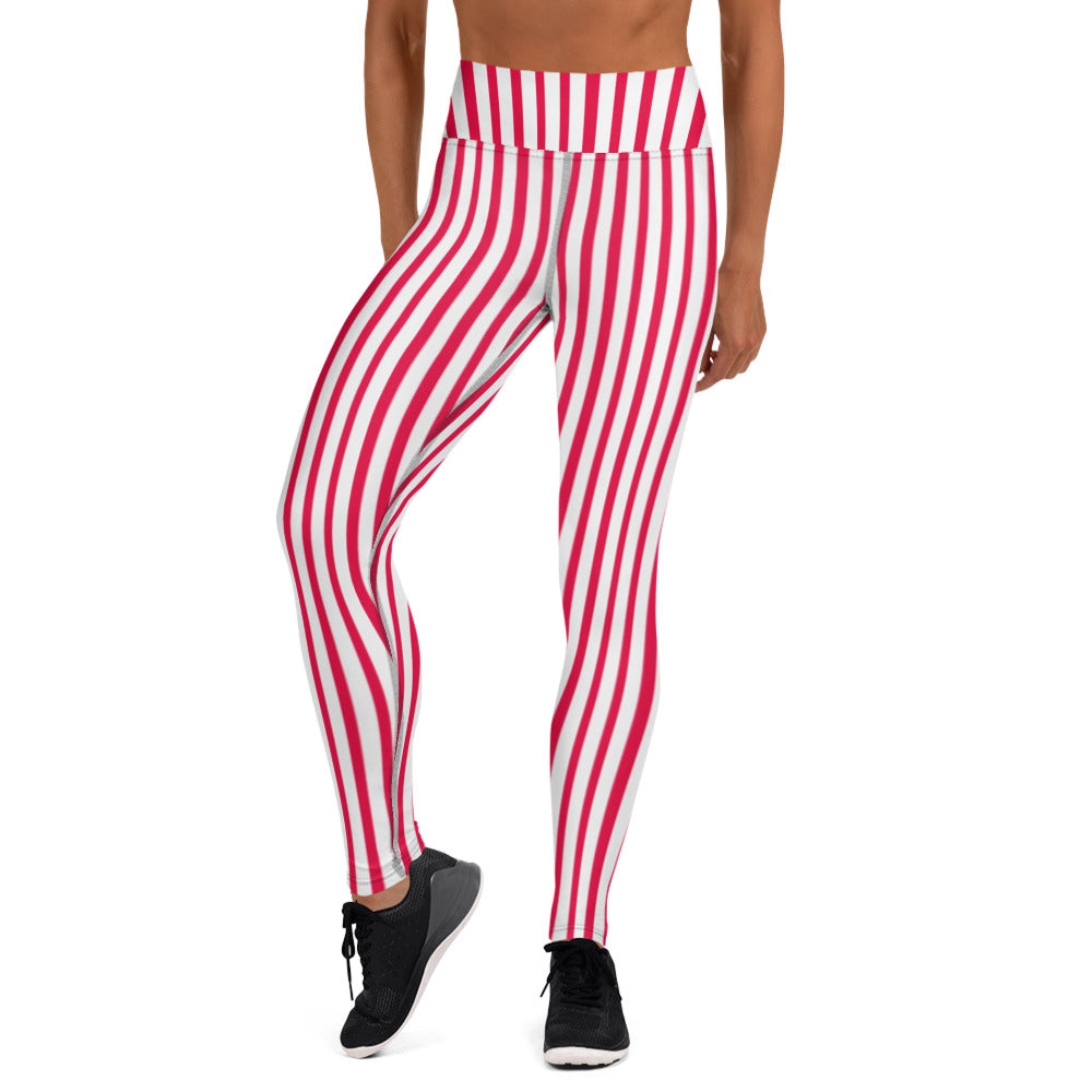 Vertical Striped Pink And White Leggings