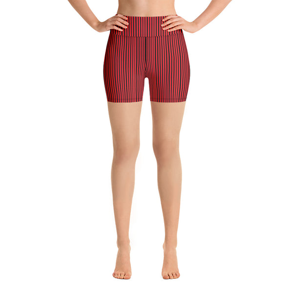 Black Striped Women's Yoga Shorts-Heidikimurart Limited -Heidi Kimura Art LLC Black Striped Women's Yoga Shorts, Red Modern Gym Bestselling Women's Sexy Premium Quality Yoga Shorts, Gym Fitness Tights, Short Workout Hot Pants, Made in USA/ EU/ MX (US Size: XS-XL)