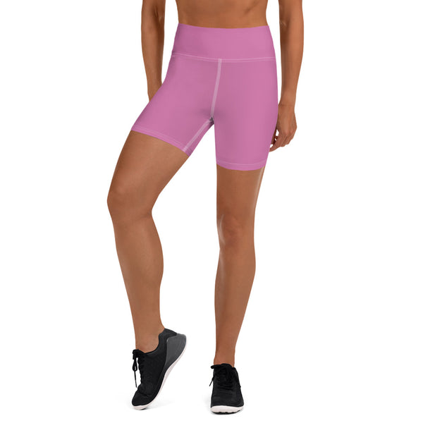 Pink Solid Color Yoga Shorts-Heidikimurart Limited -Heidi Kimura Art LLC Pink Solid Color Yoga Shorts, Best Pastel Cute Workout Gym Tights, Premium Quality Women's High Waist Spandex Fitness Workout Yoga Shorts, Yoga Tights, Fashion Gym Quick Drying Short Pants With Pockets - Made in USA/EU/MX (US Size: XS-XL) Yoga Bottoms, Yoga Clothes, Activewewar, Best Women's Yoga Shorts, Women's Athletic Shorts, Running, Workout, Yoga Tights