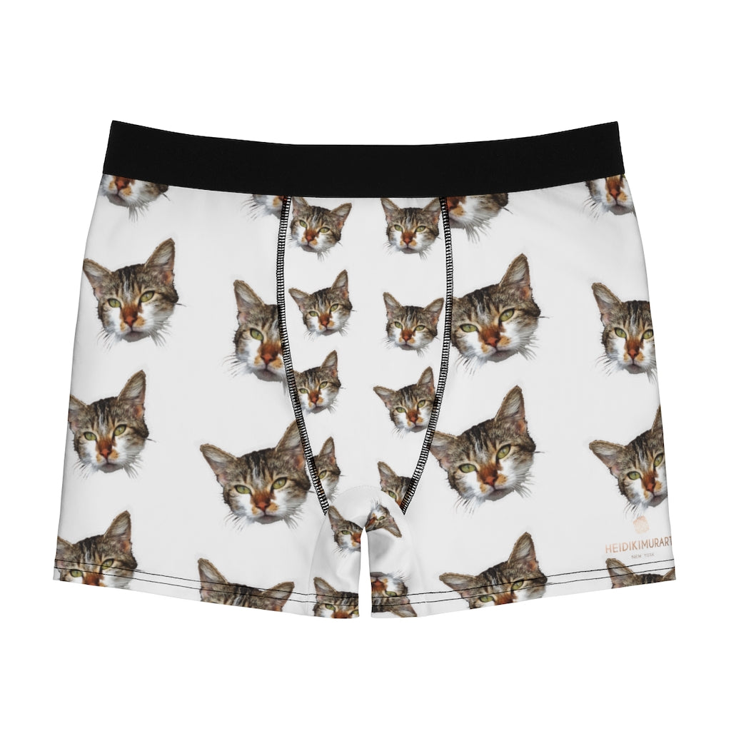 White Cat Print Men's Underwear, Cute Cat Print Boxer Briefs For Men (US  Size: XS-3XL)