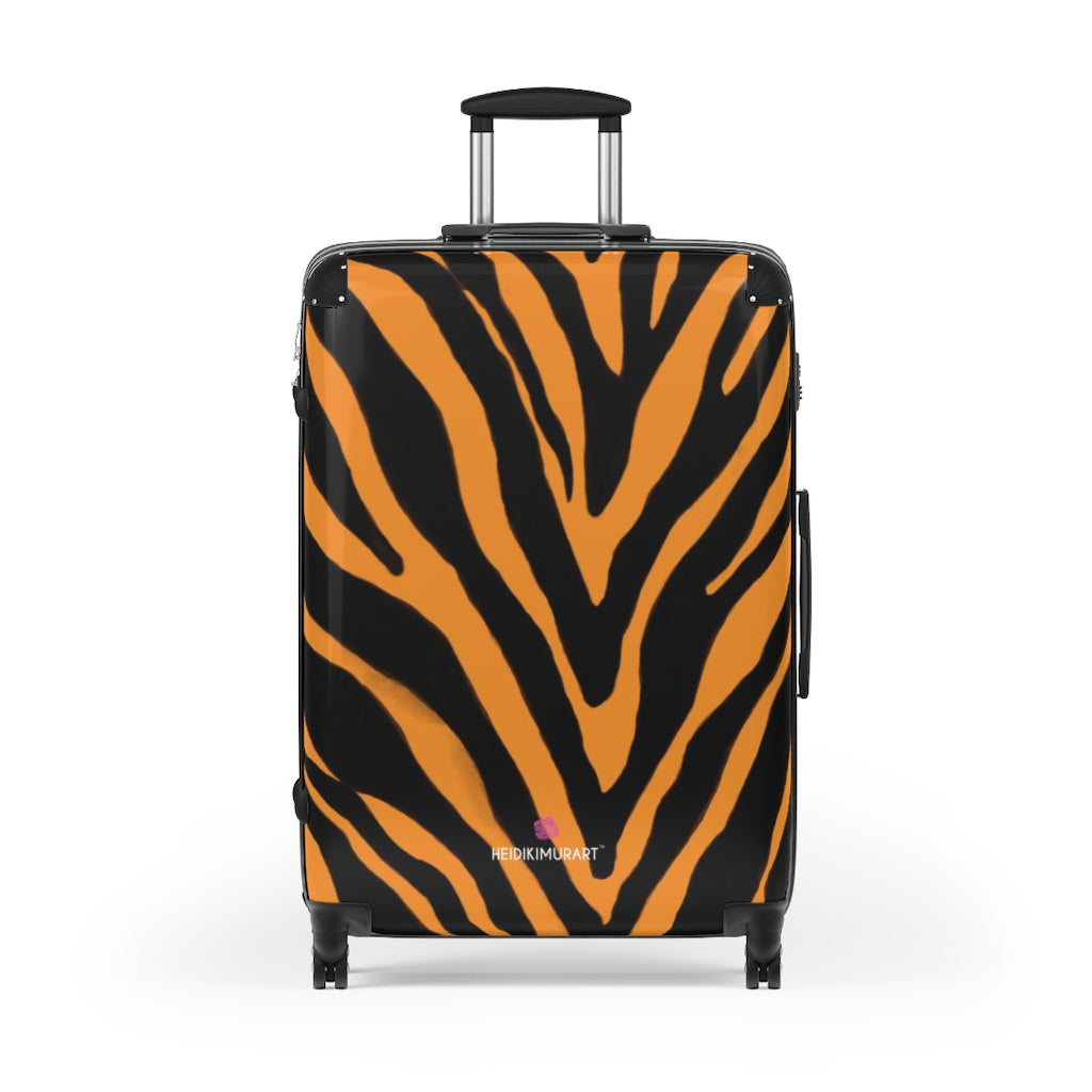 Orange Zebra Print Suitcases, Zebra Striped Animal Print Designer