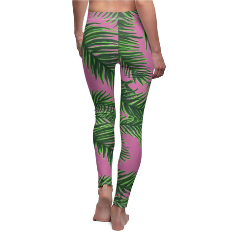 Pink Tropical Leaves Casual Tights, Best Jungle Leaves Women's Casual Leggings, Green Jungle Palm Tree Women's Long Leggings, Women's Fashion Best Designer Premium Quality Skinny Fit Premium Quality Casual Leggings - Made in USA (US Size: XS-2XL)   This is a classic light pink 