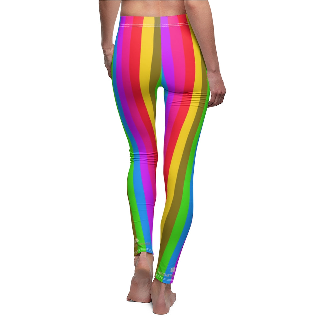 Rainbow Striped Women's Leggings, Gay Pride Parade Long Yoga Pants Leggings-Made  in USA/EU/MX