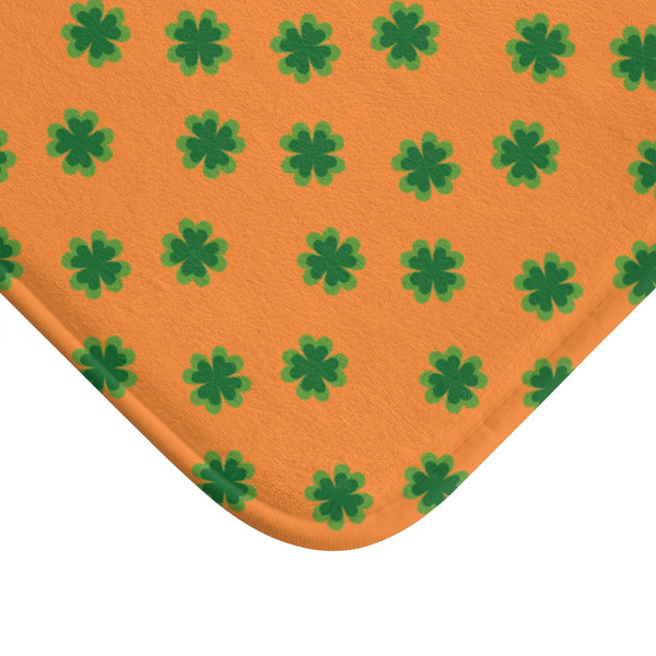 Orange Green Clover Print St. Patrick's Day Bathroom Microfiber Bath Mat- Printed in USA-Bath Mat-Heidi Kimura Art LLC