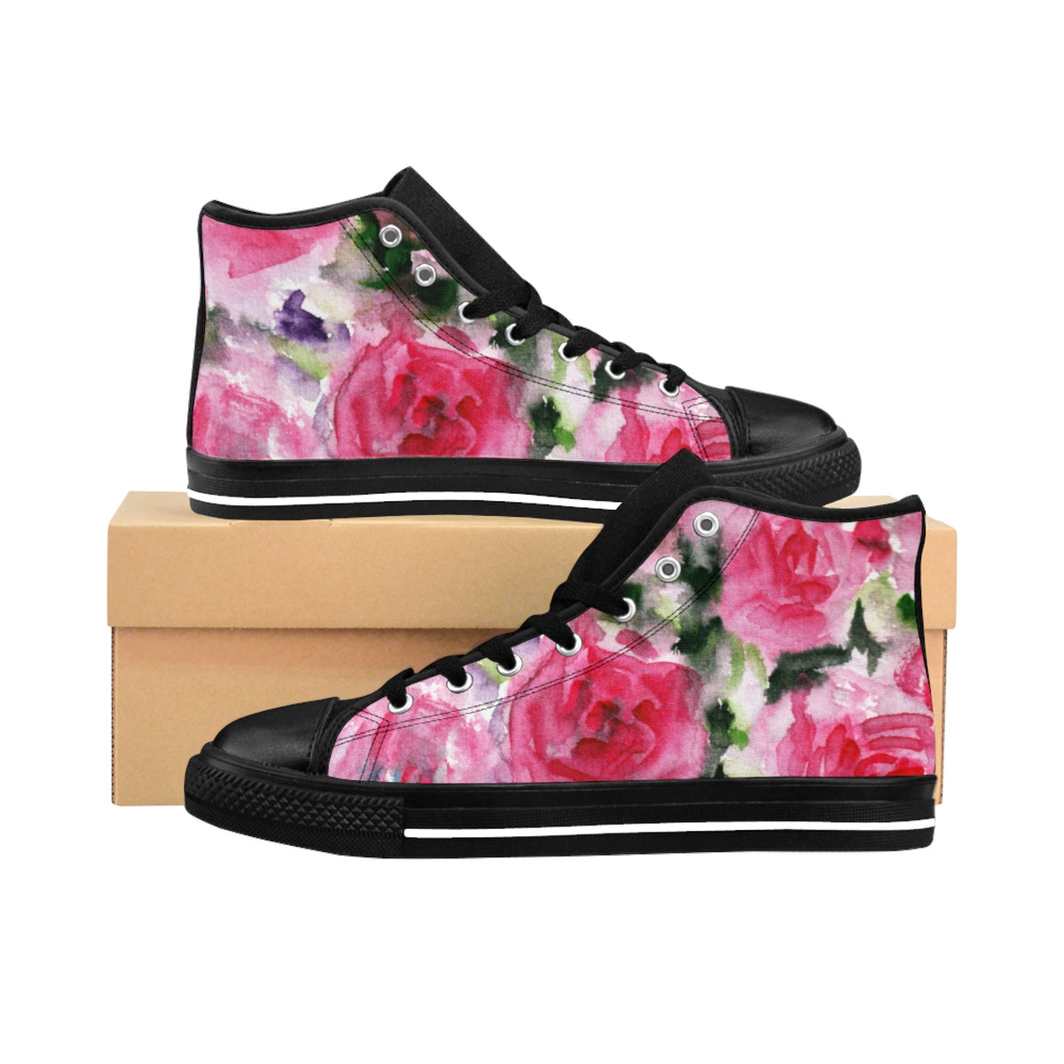 Floral Rose Women's Sneakers, Flower Print Ladies High Top