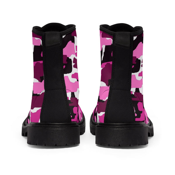 Purple Pink Camouflage Military Army Print Men's Canvas Winter Laced Up Boots-Men's Boots-Heidi Kimura Art LLC