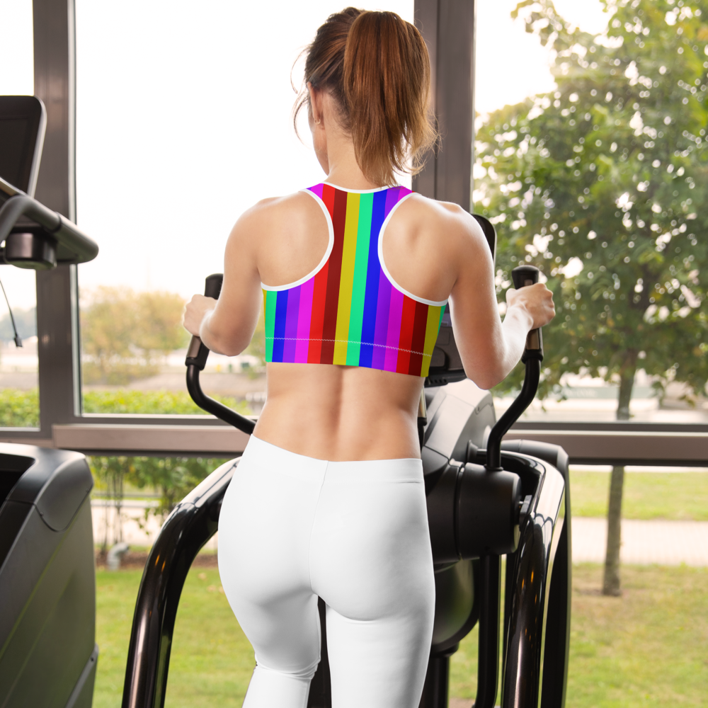 Rainbow Striped Sports Bra, Colorful Gay Friendly Women's Workout Bra -Made  in USA/EU