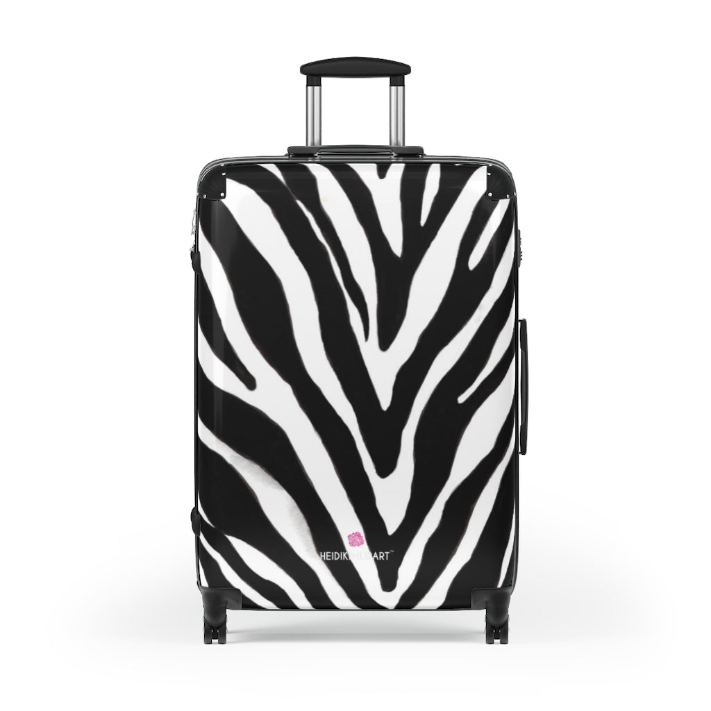 Black Zebra Striped Print Suitcases, Zebra Striped Animal Print